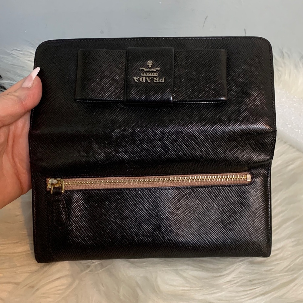 Authentic Prada leather saffiano long wallet dyed black - Picture 13 of 17